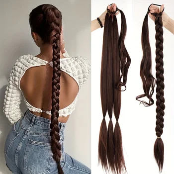Синтетични изкуствена коса за изграждане на конска опашка с дължина 30 инча с директен косичкой за жени с еластична гумена лента, обернутой около въздушната коса