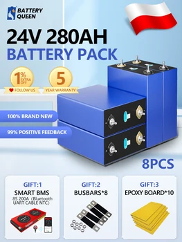 8шт LiFePO4 280AH Батерия За 8S24V LiFePO4 Акумулаторна батерия 8S250A Smart BMS с БТ UART НПМ За система за захранване Solay