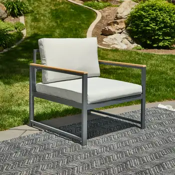 Уличен метален стол с възглавници за седалка, сив