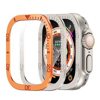 Закалено стъкло за Apple Watch защитно фолио за дисплея Ultra 49 мм, защита от надраскване, метална рамка за iWatch серия Ultra49mm, аксесоари