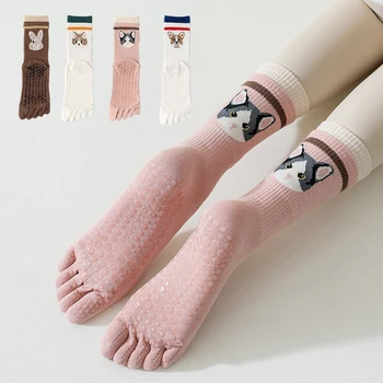 Дамски чорапи за йога в cartoony грах, пятипалые чорапи за йога, корейски, японски памучни нескользящие чорапи за пилатес