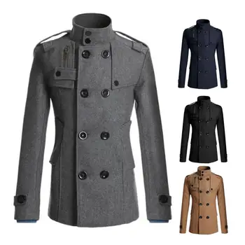 Мъжко палто, однотонное двубортное декорация от копчета, официалната нежна бизнес зимно яке, палто за ежедневието