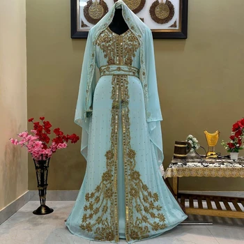 Caftans Kurtas Dubai, расшитое декоративно рокля Абая Farasha с V-образно деколте, много необичайно дълга рокля