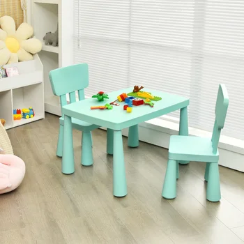 Игрална маса за занимания с дете Gymax, маса за хранене, за да се учат, подарък за дете, комплект детска маса и 2 стола, зелен