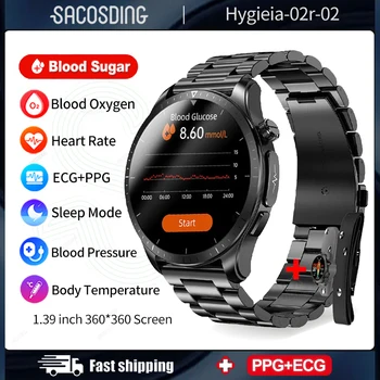 2023 Нови Умен Часовник за измерване на Нивото на захар в кръвта 1,39 инча 360 * 360 HD С Голям Сензорен екран Smart ECG Watch, неинвазивен Мониторинг на Нивата на Глюкоза В Кръвта