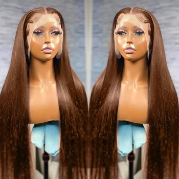 Шоколадово-кафяви перуки, изработени от човешка коса на дантели за жени, бразилски, преки, 13X4, 13X6, HD, прозрачен перука на дантели, бесклеевой