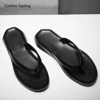 Джапанки Golden Sapling, мъжки обувки на плоска подметка от естествена кожа, ежедневни бизнес обувки, мъжки плажни джапанки за почивка, вечерни пързалки