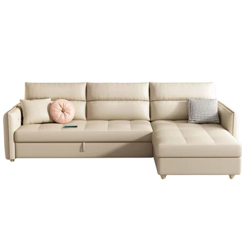 225/255/285 см мека Мебел за дневна Ъгъл разтегателен диван гъба с висока плътност Мебели за съхранение богат на функции