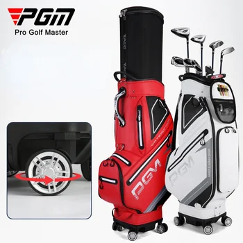 PGM Мъжки чанти за голф на четири колела от изкуствена кожа, водоустойчив стандартна чанта за голф, лека пътна чанта за стикове за голф, тъканно чанта за обувки за мъже