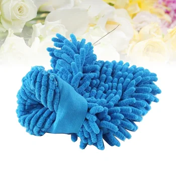 1 бр. двустранен синельная ръкавица за миене на колата, рукавица за почистване, синьо небе (случаен цвят)