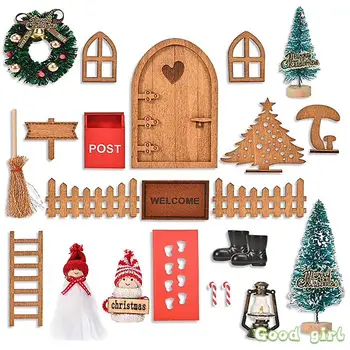 1 комплект 1:12, мини-вратата на дома на елф, коледен декор, миниатюрна сцена, мини дървена врата, аксесоари за врати, Коледни украси със собствените си ръце