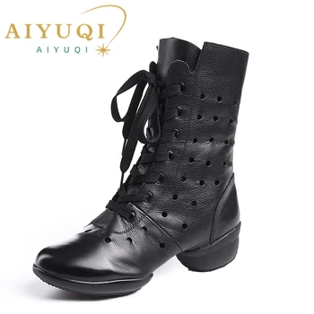 AIYUQI/танцови обувки; новост 2023 г.; женски обувки за квадратен танци от естествена кожа Гао Bang; червени маратонки за йога; женски