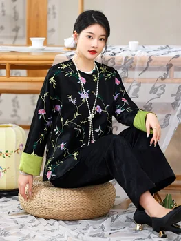 Отличен пролетно-есенен дамски яке с пискюли и бродерии Hanfu в китайски стил, елегантно дамско палто, размер S-XXL