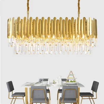Модерна кристален полилей в скандинавски стил, луксозна лампа за дневна от неръждаема стомана, златна лампа за декорация на ресторанта и на клуба