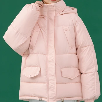 Ежедневни зимни якета за момичета, дебели обикновен женски палто с качулка, женски модни палта в стил мозайка, свободни топли паркове в корейски стил