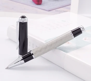 Дръжка-rollerball от Въглеродни влакна Fuliwen с Плавна Дресинг, Подобряване на Окосена Сребърна Решетка и Черна Капачка Advanced Writing Pen