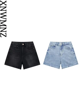 XNWMNZ 2023, дамски модни дънкови къси панталони с висока талия за майките, реколта ежедневни разнообразни дамски къси панталони с цип с джобове