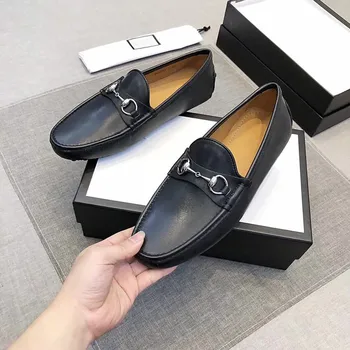 Висок клас класически мъжки обувки от телешка кожа, модерен класически и ежедневни бизнес кожени обувки за шофиране с метална катарама