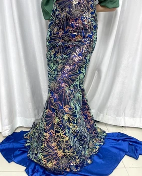 Лейси тъкани от тюл с пайети, африканска лейси плат 2023, красиви и висококачествени френски окото дантелени тъкани 5 ярда за сватбена рокля jy191