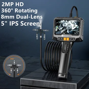 8 мм Двухобъективный Артикулирующий Бороскоп С 5-инчов Екран За Автомобилна Камера за Инспекция на Тръби С Въртене на 360 ° Ендоскоп За Apple и Android