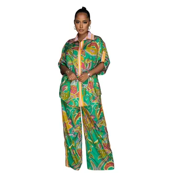 Африканска дреха в стил Дашики, на Женската Риза, Блузи И Широки Панталони, Костюми 2023, Летен Нова Принт, Свободни Ежедневни Африкански Комплекти от 2 теми, Съоръжения