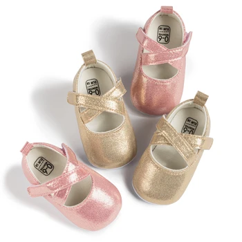 Нови обувки за малките момчета и момичета, гумена подметка с лък за момичета, мини модела обувки от изкуствена кожа, обувки за новородено, обувки за яслите