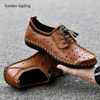 Golden Sapling/ Лятна Мъжки Ежедневни обувки; Дишаща Лоферы с Кух Дизайн; Удобни Мъжки Обувки от естествена Кожа За Шофиране и Почивка На Плоска Подметка