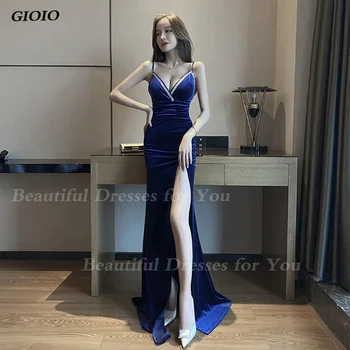 GIOIO Русалка на спагети презрамки вечерна рокля за абитуриентски бал с висока цепка, без ръкави, с V-образно деколте, от елегантни вечерни рокли, за жени 2023