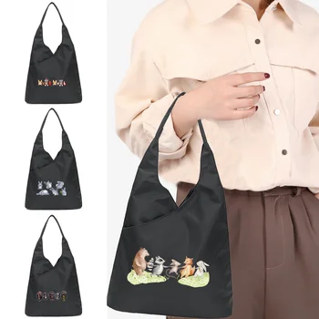 Чанта с анимационни принтом, сгъваеми чанти за пазаруване, преносима чанта в стил харадзюку с джобове, устойчива на счупвания, множество чанта-тоут, еко-чанти