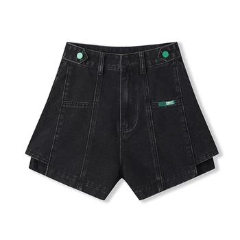 Ретро сини дънкови къси панталони с висока талия, нови горещи летни панталони в уличном стил за млади момичета, секси черни мини-дънки трапецовидна форма