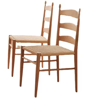 Трапезария стол от масивно дърво с плетени облегалка от ратан, многофункционален стол за възрастни, модерна лекота