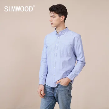 SIMWOOD 2023, Пролетни нови ризи с вертикални райета, мъжки ежедневни ризи от 100% памук, приталенная риза с нагрудными джобове SK130123