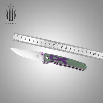 Нож за оцеляване Kizer V3633C1 Fighter 2023 Нова виолетово-зелена дръжка G10 със стоманени остриета 154 см, ловни ножове за улицата