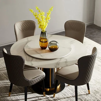 Комбинация от масата за хранене в скандинавски стил, италиански минималистичен домакински компактен въртяща се маса от каменна плоча, въртящата мебели за дома Mesa, FGM