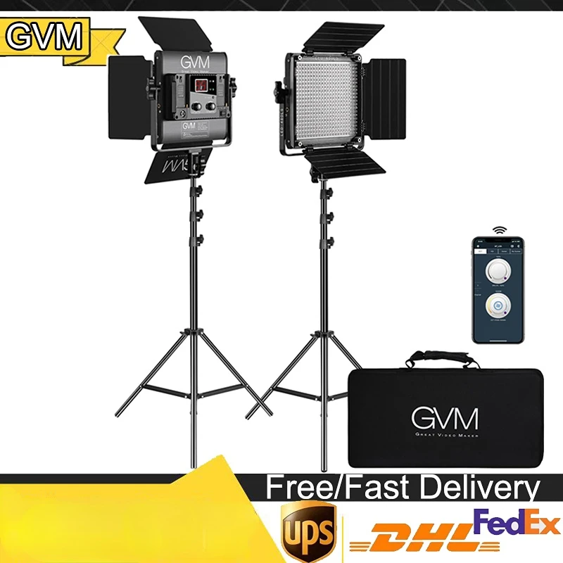 Комплекти led Видеоосвещения GVM 480LS С управлението на приложение Двуцветен 2300K ~ 6800 K С Яркостта на цифровия дисплей За Филма